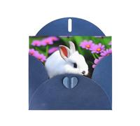 Carte de vœux avec imprimé lapin bleu WHJSHOP en fleurs - Papier nacré double face haut de gamme avec boucle d'amour et enveloppe en papier nacré