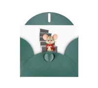 Carte de vœux avec imprimé « Little Mouse on the stairs » vert foncé - Enveloppe incluse - Parfait pour Noël, anniversaires, Saint-Valentin, mariages, etc