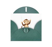 Carte de vœux avec imprimé « MJHKXLJ Little Monkey on the swing » vert foncé - Enveloppe incluse - Parfait pour Noël, les anniversaires, la Saint-Valentin, les mariages, etc