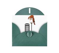 Carte de vœux avec inscription « HYTTER Little Sparrow next to the phone booth » - Vert foncé - Pour Noël, anniversaires et anniversaires de mariage