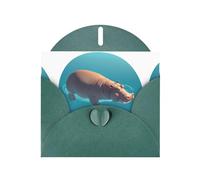 Carte de vœux avec motif hippopotame flottant dans l'eau Vert foncé WHJSHOP - Papier nacré double face avec boucle d'amour et enveloppe en papier nacré