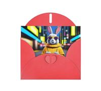 Carte de vœux avec motif lapin rouge WHJSHOP avec imprimé boisson - Papier nacré double face avec boucle d'amour et enveloppe en papier nacré