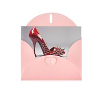 Carte de vœux avec motif lèvres WHJSHOP roses et talons hauts - Papier nacré double face avec boucle d'amour et enveloppe en papier nacré