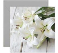 Carte de vœux avec photo de fleurs de lys blancs - Cadeau de condoléances et de condoléances pour amis et famille - Belle photographie d'art - Carte de qualité supérieure avec enveloppe - Intérieur