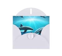 Carte de vœux baleines sous la mer avec enveloppe blanche pour les vacances, les anniversaires, les mariages, les anniversaires de mariage et écrire des bénédictions uniques