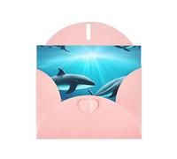 Carte de vœux baleines sous la mer avec enveloppe rose pour vacances, anniversaires, mariages, anniversaires de mariage, écrire des bénédictions uniques