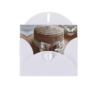 Carte de vœux blanche à carreaux vierges et perle magnifique bloc de note vierge VVXBHGR Nœud sur un chapeau de paille Motif