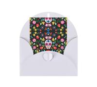 Carte de vœux blanche avec enveloppe assortie - Crâne d'horreur en sucre et fleurs imprimé vierge motif béni pour anniversaire, mariage, Saint-Valentin