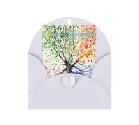Carte de vœux blanche - Belle carte vierge avec imprimé d'arbre quatre saisons pour anniversaire, mariage, Saint-Valentin et invitation à une fête