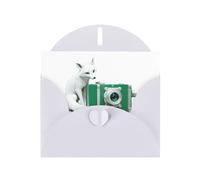 Carte de vœux blanche YYHWHJDE Renard blanc à côté de l'appareil photo vert Photo parfaite pour la Saint-Valentin, anniversaire de mariage et invitations de fête