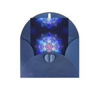 Carte de vœux bleue avec enveloppe assortie - Imprimé fleur de lotus bohémien vierge pour anniversaire, mariage, Saint-Valentin