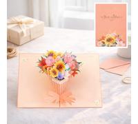 Carte De Vœux Bouquet Pop-Up 3D Avec Enveloppe Et Carte Message, Fleurs En Papier Souvenir Pour Épouse Petite Amie, Saint Valentin Anniversaire Date De Naissance, 24 Designs (T)