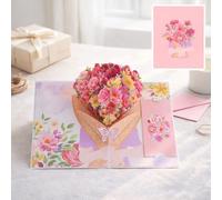 Carte De Vœux Bouquet Pop-Up 3D Avec Enveloppe Et Carte Message, Fleurs En Papier Souvenir Pour Épouse Petite Amie, Saint Valentin Anniversaire Date De Naissance, 24 Designs (F)