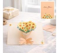 Carte De Vœux Bouquet Pop-Up 3D Avec Enveloppe Et Carte Message, Fleurs En Papier Souvenir Pour Épouse Petite Amie, Saint Valentin Anniversaire Date De Naissance, 24 Designs (Q)