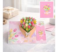 Carte De Vœux Bouquet Pop-Up 3D Avec Enveloppe Et Carte Message, Fleurs En Papier Souvenir Pour Épouse Petite Amie, Saint Valentin Anniversaire Date De Naissance, 24 Designs (H)