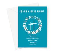 Carte de vœux chrétienne Happy New Home | Verse biblique Joshua 24:15 | Carte religieuse pour les nouveaux propriétaires de maison pour hommes et femmes de foi | Carte inspirante de pendaison de