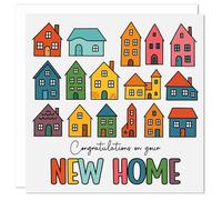 Carte de vœux « Congratulations on your New Home » - Motif maison colorée - 150 mm de luxe avec enveloppe - Intérieur vierge - Fabriquée en Grande-Bretagne, parfaite pour pendaison de crémaillère