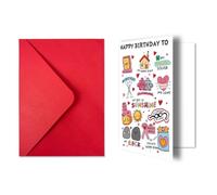 Carte de vœux d ' anniversaire unique avec enveloppe rouge, papeterie d ' œuvres d ' art lumineuses pour bénédictions manuscrites, ajout de compact, papeterie de notes d ' art de célébration de de de