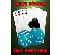 Carte de vœux d'anniversaire personnalisée Four As and Dice Casino Vegas cptmi75 Happy Birthday A5 par US Gifts for All 2016 de Derbyshire UK