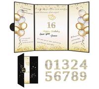 Carte de vœux de fête avec couverture étoile de feu d'artifice, livre d'or pliable à trois panneaux, autocollants de numéro d'âge, motif couronne pour anniversaire