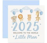 Carte de vœux de naissance 2025 pour bébé garçon - Cadeau de bienvenue dans le monde - Félicitations pour votre nouveau bébé - neveu, filleul, petit-fils, arrière-petit-fils - Garçons - Né en 2025