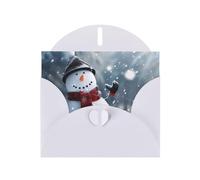 Carte de vœux de Noël avec imprimé bonhomme de neige - Papier nacré horizontal - Pour cartes d'anniversaire et toutes les occasions - Blanc