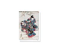 Carte de vœux de Noël - Carte d'art japonais Ukiyo-e avec enveloppe (Bataille de boules de neige) - code Y38