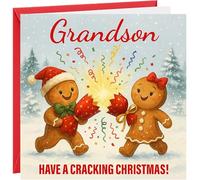 Carte de vœux de Noël pour petit-fils avec inscription « To Grandson Have a Cracking Christmas Gingerbread cracker »