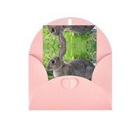 Carte de vœux élégante rose avec enveloppe assortie - Joli imprimé lièvre gris vierge béni pour anniversaire, Saint-Valentin, mariage