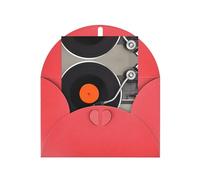 Carte de vœux élégante rouge avec enveloppe assortie - Impression de disque vinyle vintage vierge pour anniversaire, Saint-Valentin, mariage