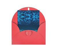 Carte de vœux élégante rouge avec enveloppe assortie - Imprimé océan bleu mer vierge pour anniversaire, Saint-Valentin, mariage