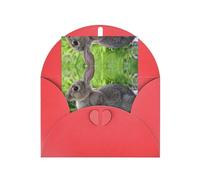 Carte de vœux élégante rouge avec enveloppe assortie - Joli imprimé lièvre gris vierge béni pour anniversaire, Saint-Valentin, mariage