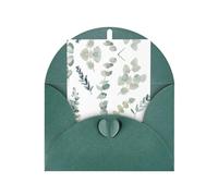 Carte de vœux élégante vert foncé avec enveloppes - Feuilles d'eucalyptus imprimées - Cartes en papier nacré avec autocollants assortis