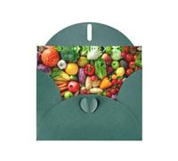 Carte de vœux élégante vert foncé avec enveloppes - Imprimé fruits et légumes frais - Parfait pour anniversaire, mariage, Saint-Valentin, etc