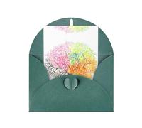 Carte de vœux élégante vert foncé quatre saisons avec enveloppe assortie - Motif vierge béni pour anniversaire, mariage