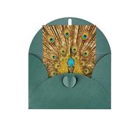 Carte de vœux élégante vert foncé - The Peacock opens its screen Print Blank Blessed Gold Seals Card for Birthday Wedding Valentine's Day