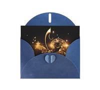 Carte de vœux en forme de note de musique dorée WHJSHOP bleue avec étoiles brillantes - Papier nacré double face avec boucle d'amour et enveloppe en papier nacré