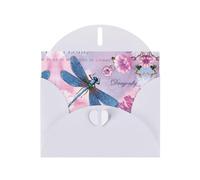 Carte de vœux en papier nacré avec impression de fleurs roses et libellules - Design unique - Enveloppes pour remerciement, invitations