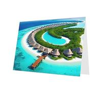 Carte de vœux en papier nacré avec motif paysage des Maldives - Enveloppe avec bouton d'amour - Convient pour un anniversaire, des vacances, une fête - 10,2 x 15,2 cm - Rose