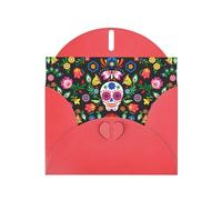 Carte de vœux en papier nacré avec motif tête de mort et fleurs pour anniversaire, Thanksgiving, Noël, Nouvel An