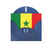 Carte de vœux en papier nacré bleu avec enveloppe - Motif drapeau du Sénégal - Idéal pour les vœux d'anniversaire, les mariages, les félicitations et les condoléances.