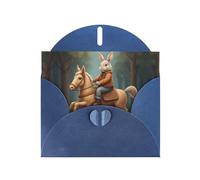 Carte de vœux en papier nacré bleu avec enveloppe - Motif lapin - Idéal pour les vœux d'anniversaire, les mariages, les félicitations et les condoléances.