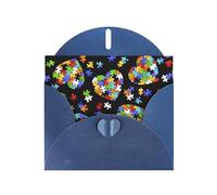 Carte de vœux en papier nacré pour sensibilisation à l'autisme - Motif cœur - Pour anniversaire, Thanksgiving, Noël, Nouvel An