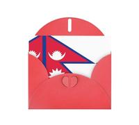 Carte de vœux en papier nacré rouge avec enveloppe - Motif drapeau du Népal - Idéal pour un anniversaire, un mariage, des félicitations et des condoléances.