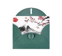 Carte de vœux en papier perlé vert foncé, motif soleil rouge japonais, pour anniversaire, Saint-Valentin, anniversaire de mariage, fête de remise de diplôme, etc. 10,2 x 15,2 cm