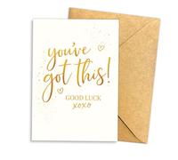 Carte de vœux encourageante avec lettrage doré et paillettes, parfaite pour envoyer des vibrations positives, carte de motivation pour de nouveaux défis, entretiens d'embauche ou examens (13,5 x 20,3
