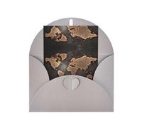 Carte de vœux grise élégante - Carte du monde rouillée imprimée vierge avec sceaux dorés béni pour anniversaire, mariage, Saint-Valentin