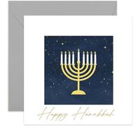 Carte de vœux Hanoukka pour la famille et les amis - Carte de Hanoukka dorée et bleu marine - Cadeau de Hanoukka - Célébrez le festival juif des lumières - Cadeaux de vacances juifs pour la famille |