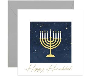 Carte de vœux Hanoukka pour la famille et les amis - Carte de Hanoukka dorée et bleu marine - Cadeau de Hanoukka - Célébrez le festival juif des lumières - Cadeaux de vacances juifs pour la famille |