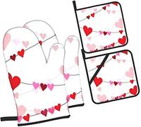 Carte de vœux Happy Valentine's Day Ensemble de Cuisine avec Gants de Cuisine et maniques, 4 Gants de Cuisine résistants à la Chaleur pour Barbecue, Cuisson, grillades